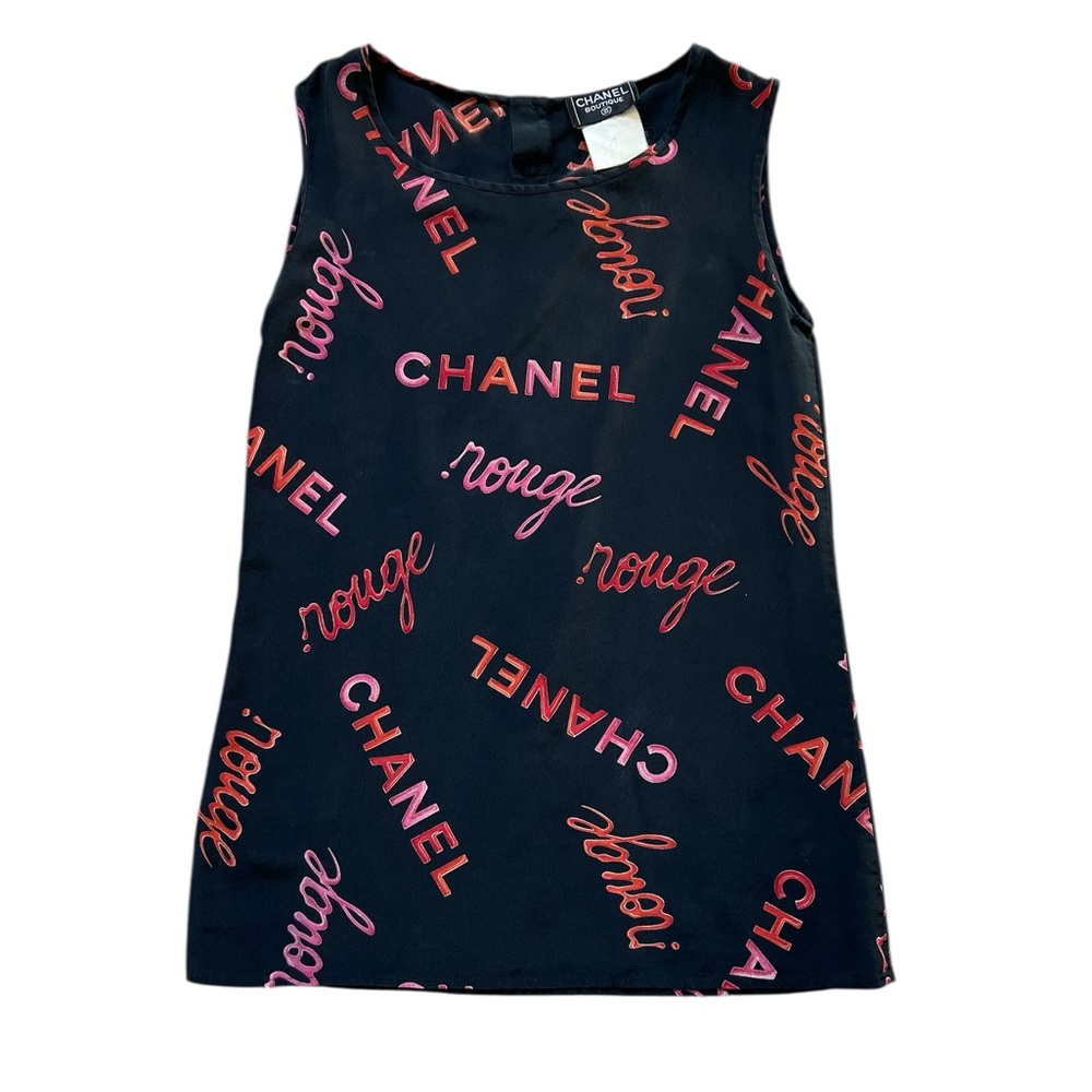 Vintage Chanel Rouge Logo-Print Silk Tank Top - Spring/Summer 1996 Collection - Picture 9 of 12